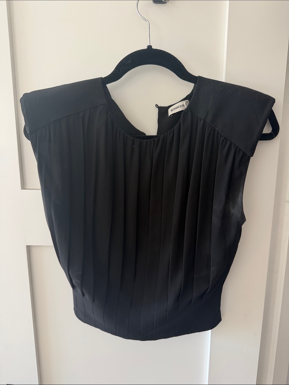SIMKHAI Black Pleated Cap-Sleeve Blouse